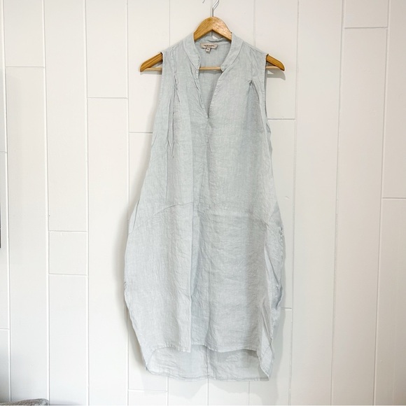 Via Signoria 100% Linen Light Blue Sleeveless Dress with Pockets - Picture 3 of 7